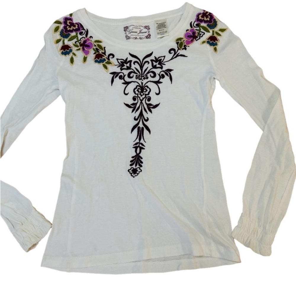 guess blouse long sleeve white color size M 10-12